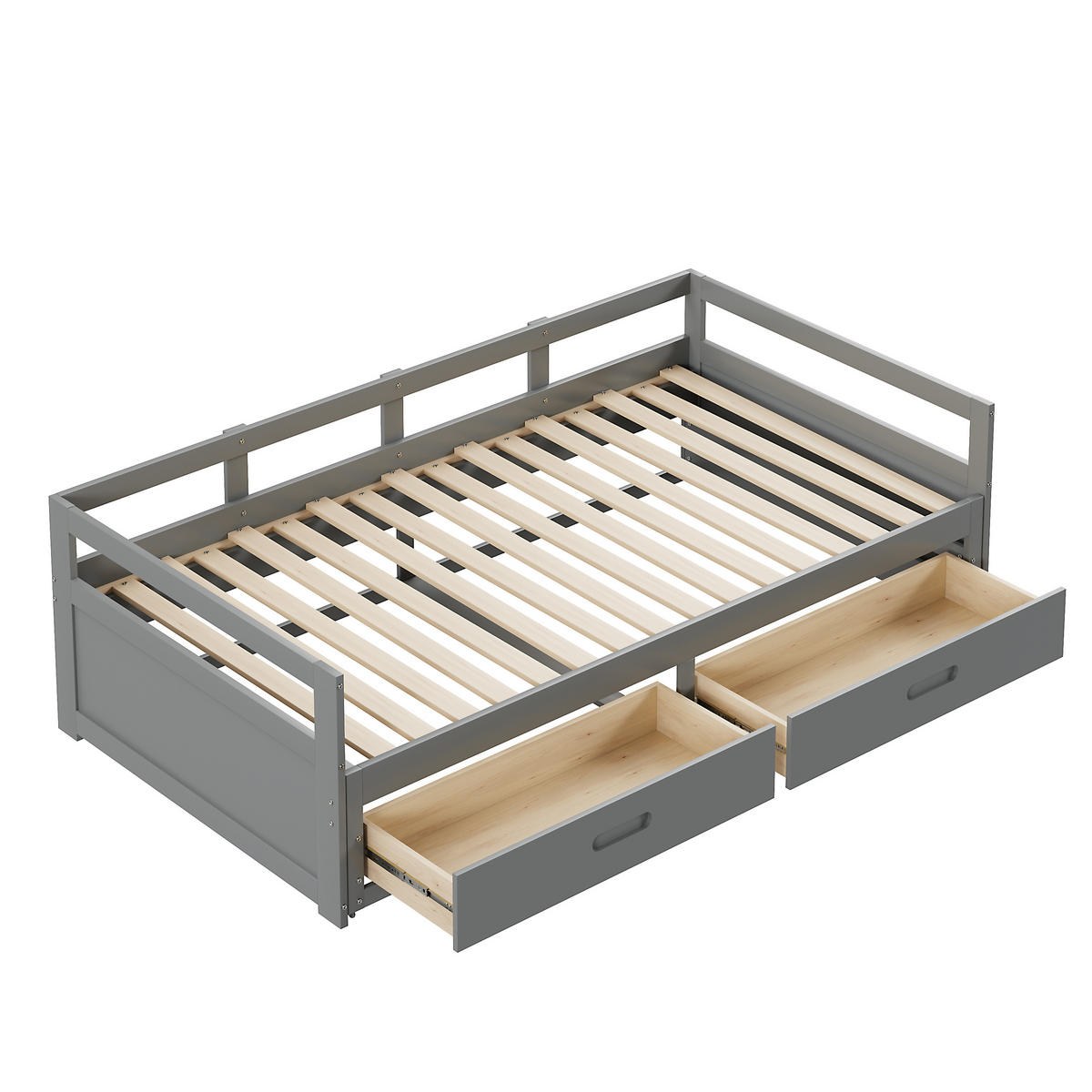 BETT ausziehbar 90/200 cm mit Schubladen Kiefernholz grau - Grau, Holz (90/200cm) - OKWISH