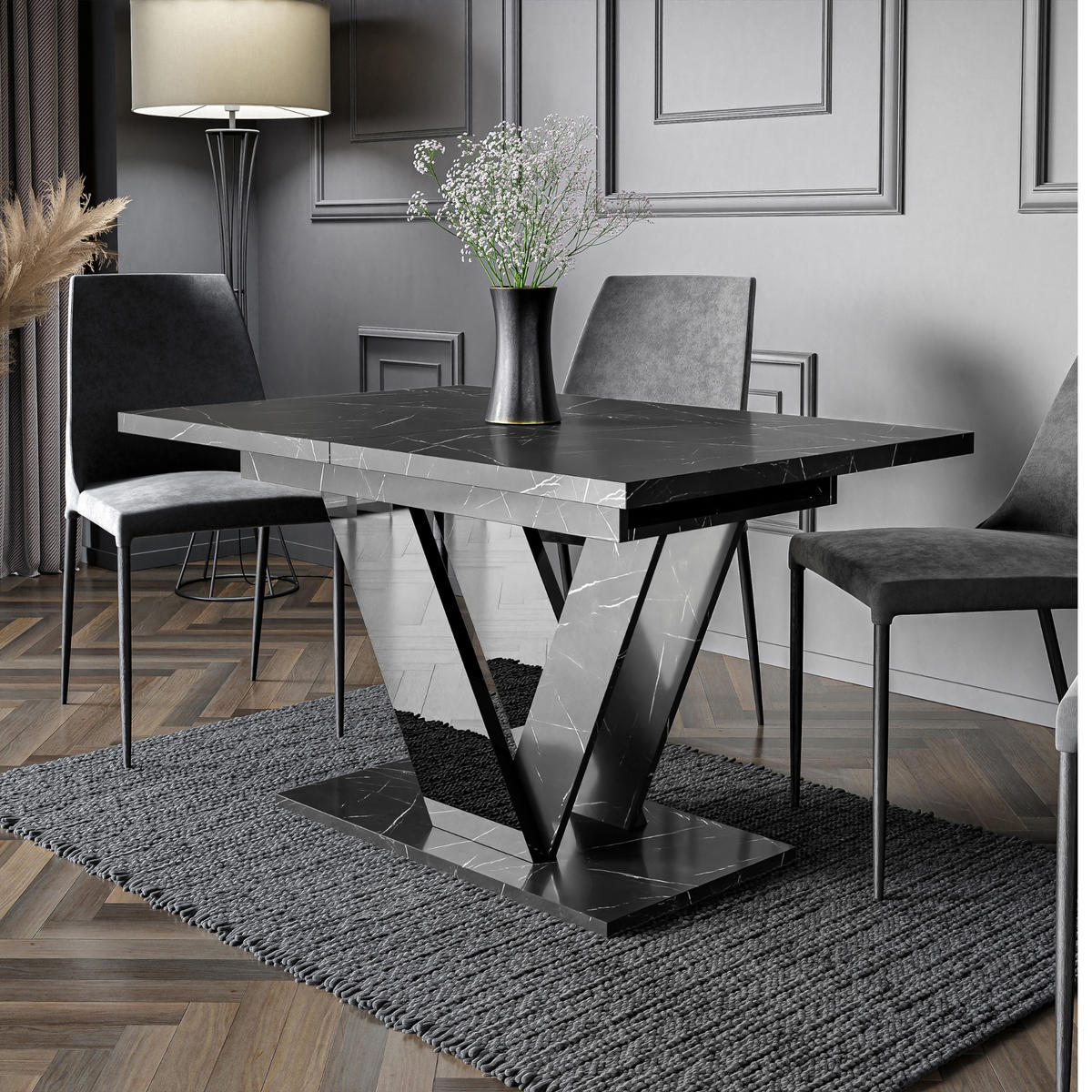 ESSTISCH Ausziehbar 120-160 cm Schwarz Marmor-Optik - Schwarz, Holzwerkstoff (160/80/75cm) - Home Collective