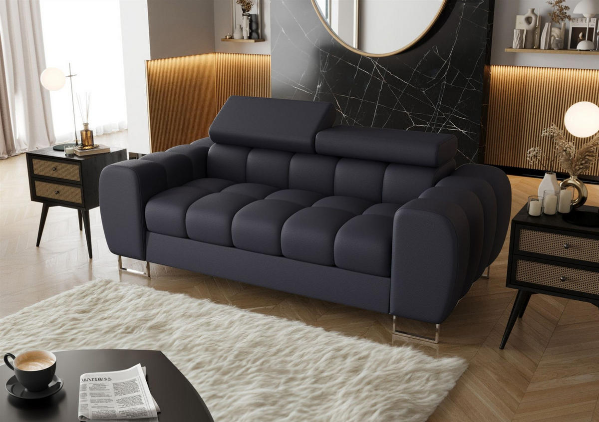 SOFA 2-sitzer Bastien In Stoff Moly - Dunkelblau, Holzwerkstoff/Textil (195/95/97cm) - Fun Möbel