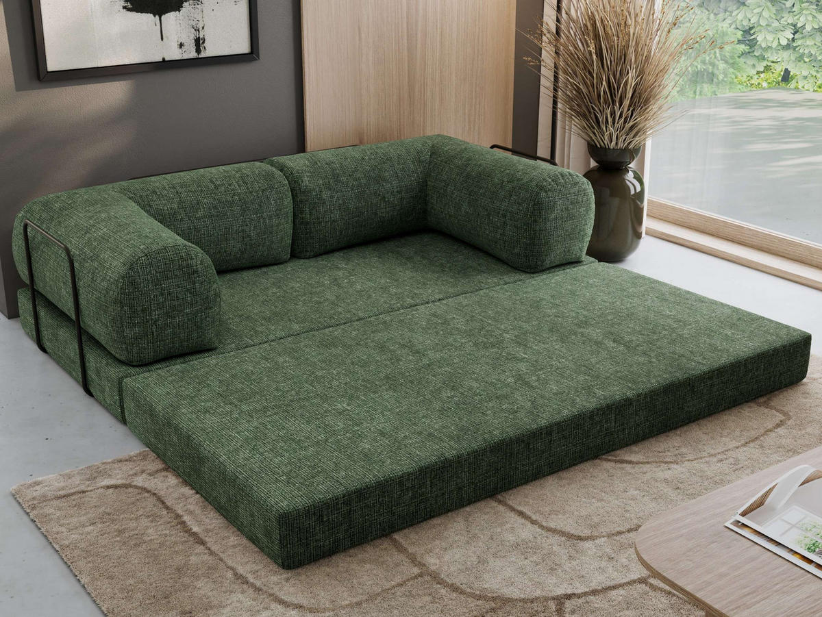 TROJMIESTNA POHOVKA ORSETTO - Tmavozelená Hrubo tkaná ženilka - čierna/tmavozelená, kov/textil (200/70/100cm) - MKS