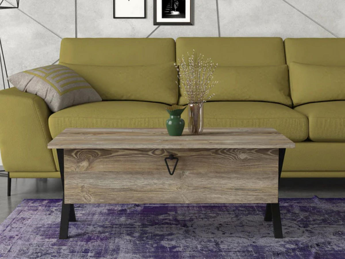 COUCHTISCH Zeth mit Metallfüßen Eiche - Eichefarben/Schwarz, Holzwerkstoff/Metall (60/90/39cm) - moebel17