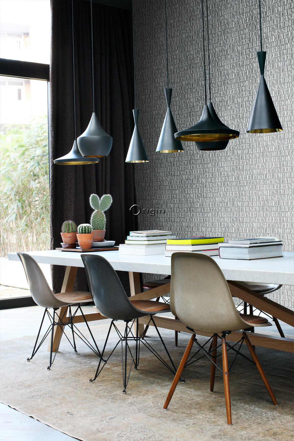 TAPETE alte eiserne Druckbuchstaben 53 cm x 10.05 m - Grün, Papier (53/1000cm) - Origin Wallcoverings