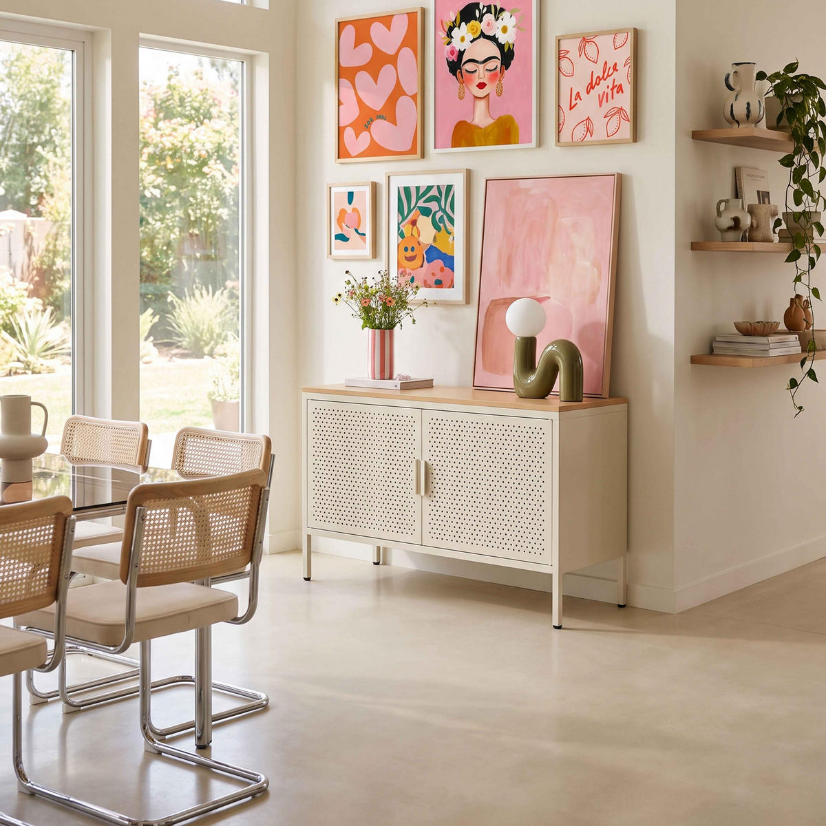 SIDEBOARD 100 cm, Ekru - Ecru/Weiß, Metall (100/60/40cm) - Oviala