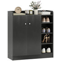 SCHUHSCHRANK DE-14973 4 offene Fächer & Doppelschrank mit 4 Einlegeböden Schwarz - Schwarz, Holzwerkstoff (83/90/30cm) - ComfortXL