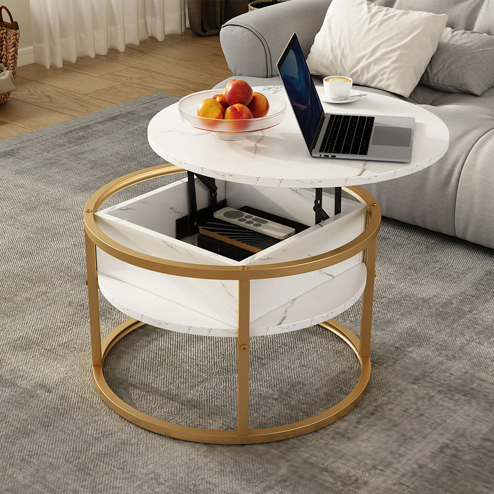 COUCHTISCH Marlo Weiß/Gold 57 x 57 cm - Weiß Hochglanz/Goldfarben, Holzwerkstoff (57/57/47.5cm) - Vicco