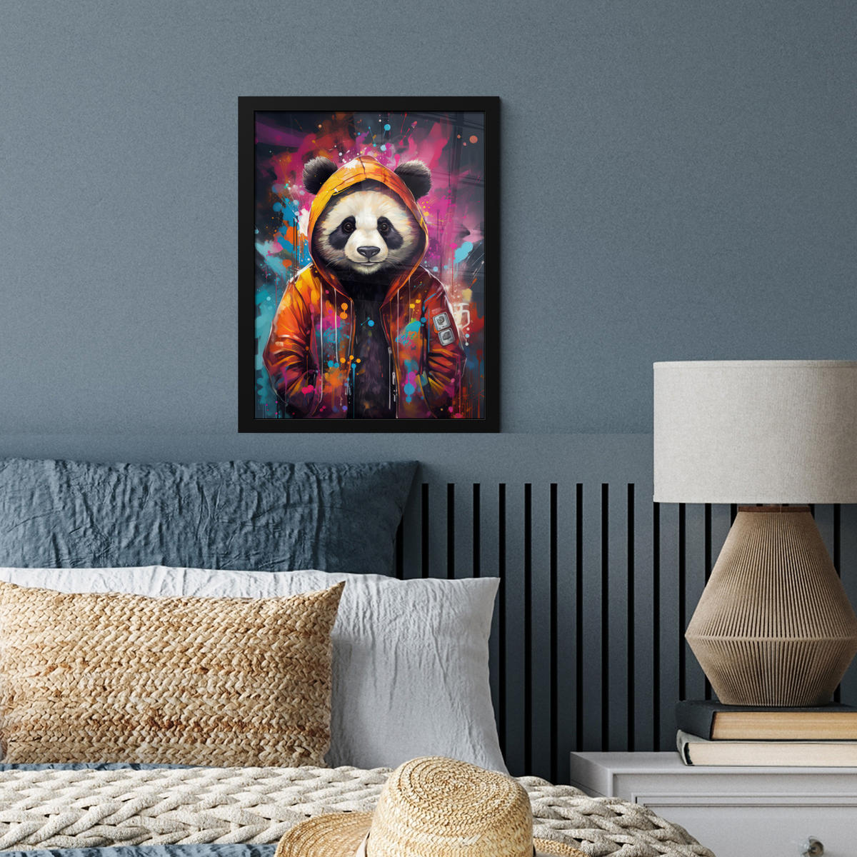 GERAHMTES BILD Panda - Jacke - Graffiti - Orange 30x40 cm - Orange, Papier (30/40cm) - MuchoWow