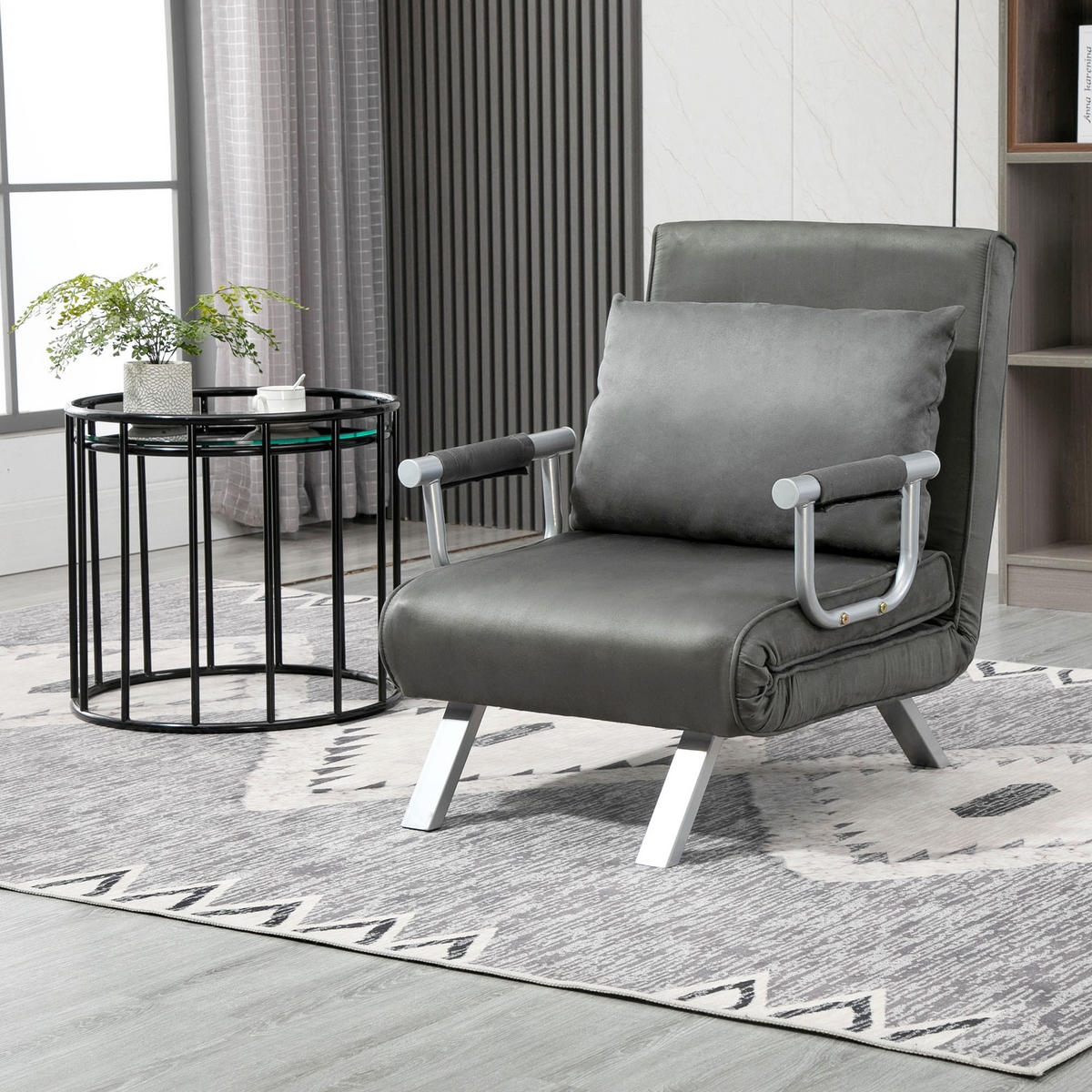 SCHLAFSESSEL, Kunstleder, Metall, Grau - Grau, Kunststoff (69/80/65cm) - HOMCOM