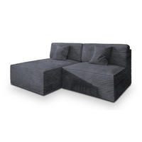 ECKSOFA FIORO Graphitfarben Kordstoff mit Schlaffunktion - Graphitfarben, Holz (204/148cm) - MASSENO