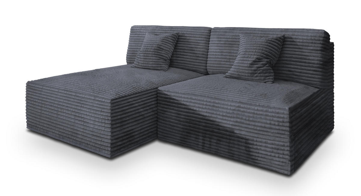 ECKSOFA FIORO Graphitfarben Kordstoff mit Schlaffunktion - Graphitfarben, Holz (204/148cm) - MASSENO