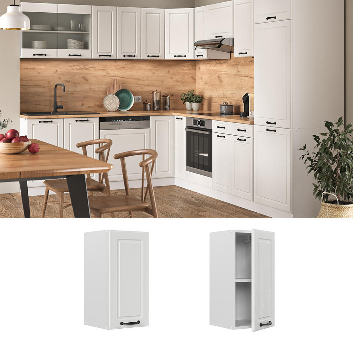 HÄNGESCHRANK R-Line Weiß Landhaus 30 cm - Creme/Weiß, Holzwerkstoff (30/60/31cm) - Vicco