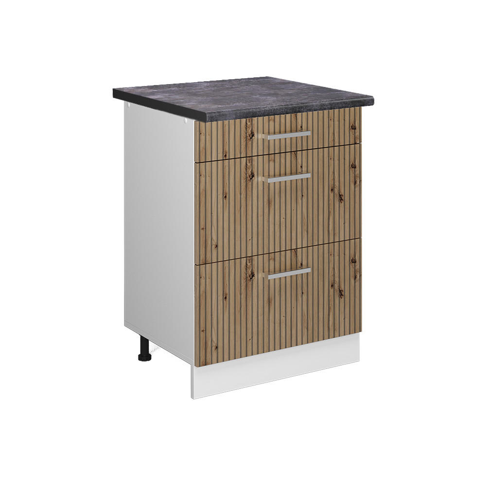KÜCHENUNTERSCHRANK R-Line Artisan-Eiche 60 cm mit Schubladen AP Anthrazit - Weiß/Eiche Artisan, Holzwerkstoff (60/81.6/60cm) - Vicco