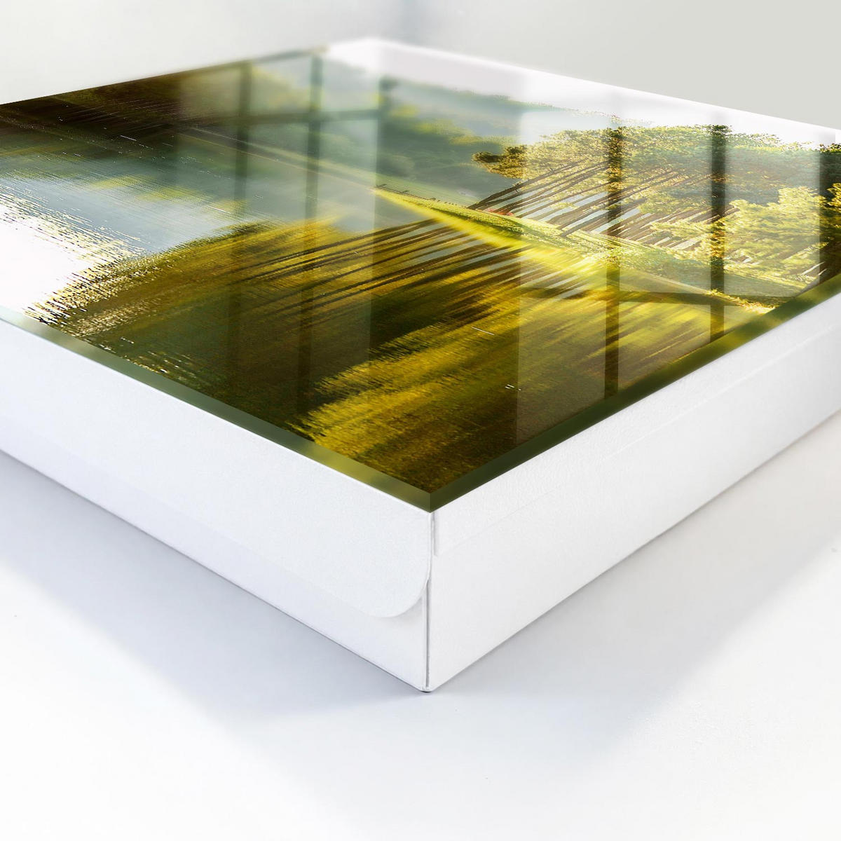 SCHLÜSSELBOX Weiß 30x30 cm – Türöffnung nach rechts - Grüne Landschaft - Grün, Metall (30/30/5cm) - TULUP
