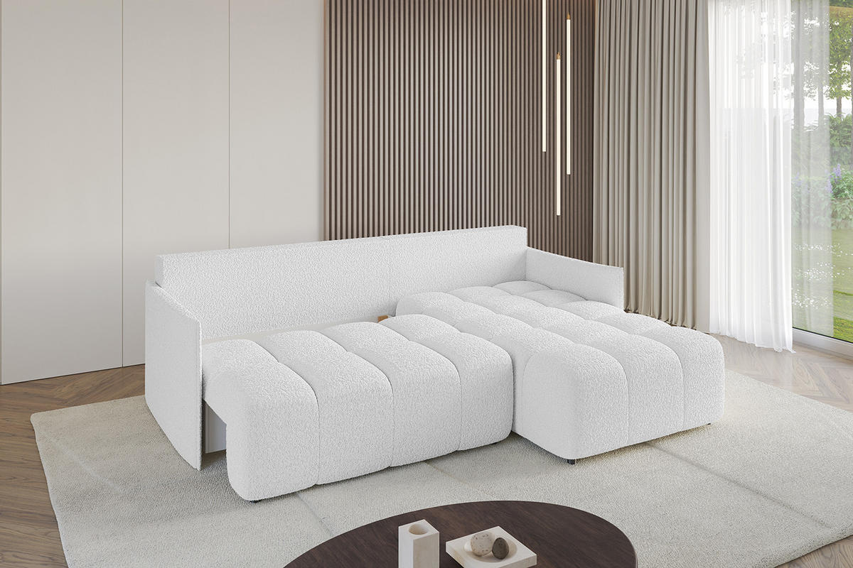 ECKSOFA Ottomane rechts LONLI-L 251x189x68 Weiß Bouclé - Weiß, Holzwerkstoff/Kunststoff (189/251cm) - ALTDECOR