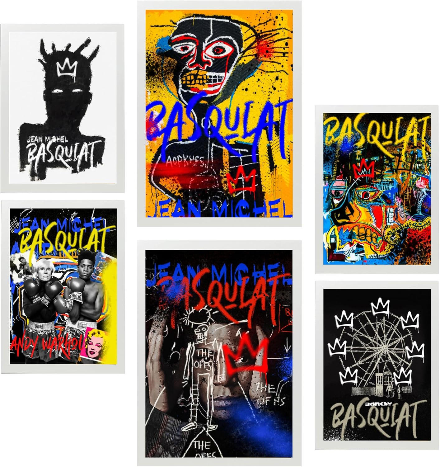 POSTER Set Mit 6 Ikonische Basquiat Graffiti Pop Art A3 & A4 Weißer Rahmen - Weiß, Papier (29/3/42cm) - Nacnic