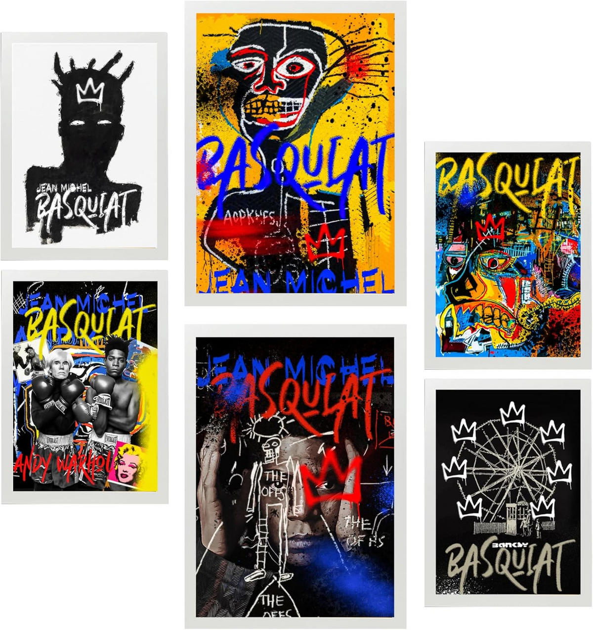 POSTER Set Mit 6 Ikonische Basquiat Graffiti Pop Art A3 & A4 Weißer Rahmen - Weiß, Papier (29/3/42cm) - Nacnic