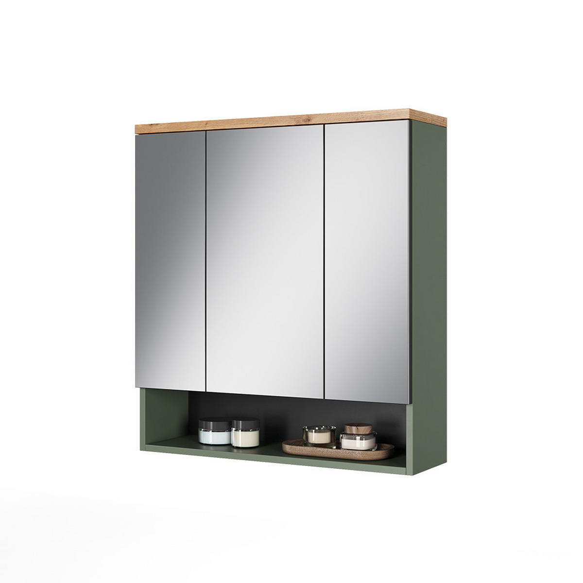 BADSPIEGELSCHRANK Eden Grün/Artisan 70 x 77.5 cm mit 3 Spiegeltüren - Hellgrau/Grün, Holzwerkstoff (70/77.5/21.7cm) - Vicco