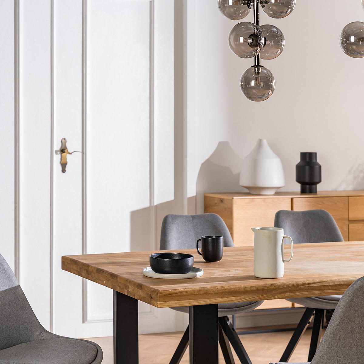 ESSTISCH - Metall / Massivholz - Schwarz - Eichefarben/Schwarz, Holz/Metall (100/180/77cm) - home24