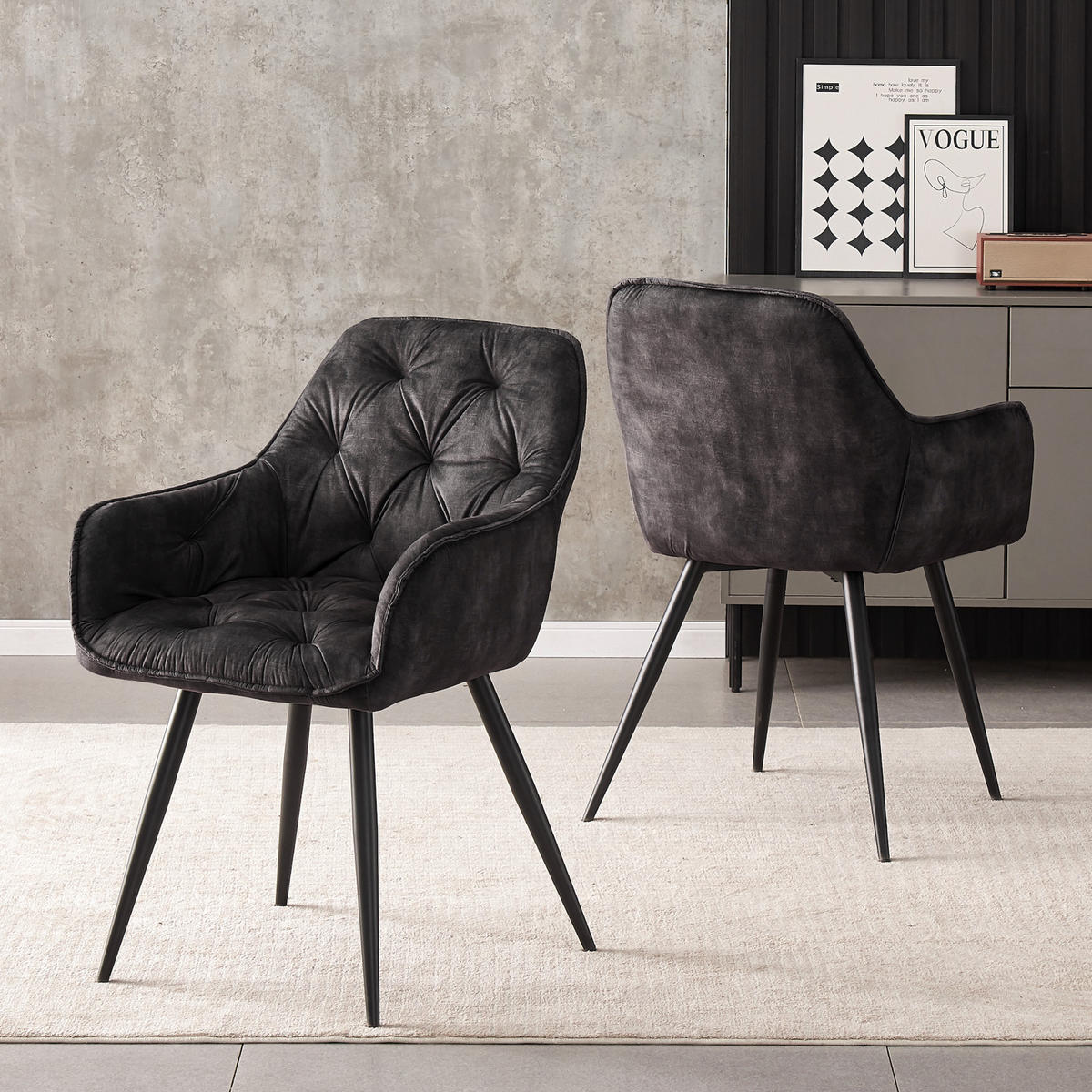 ARMLEHNSTUHL DIETER Anthrazit 2 Stück - Anthrazit, Textil/Metall (61/83/56cm) - B&D Home
