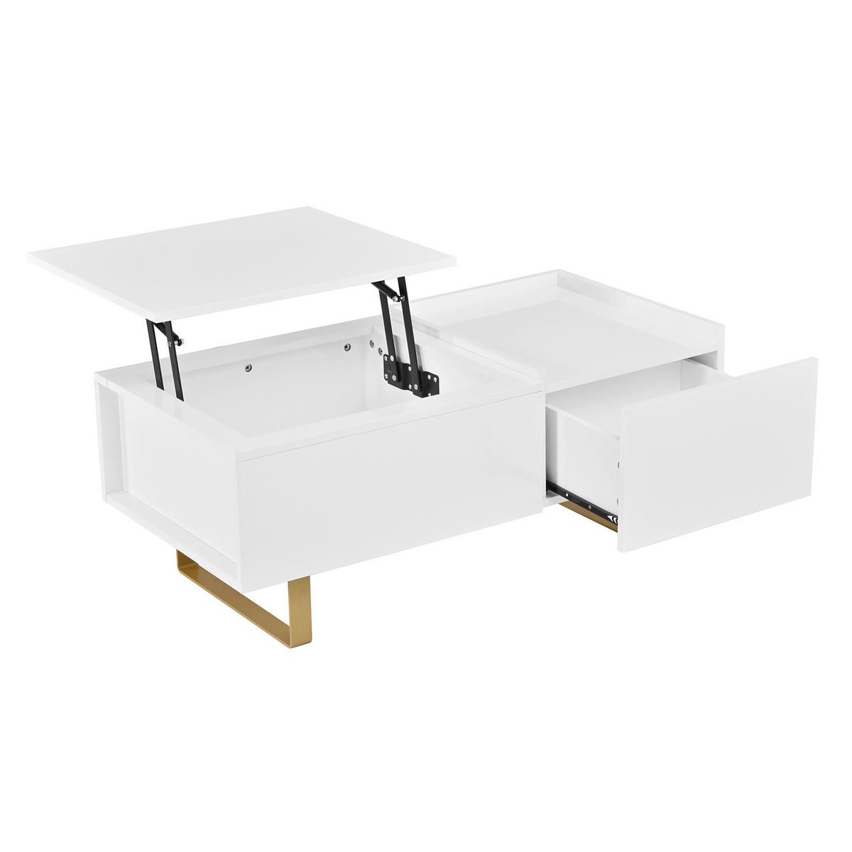 COUCHTISCH Höhenverstellbar Hochglanz mit Schublade und Stauraum - Weiß, Holzwerkstoff (100/50/54.5cm) - Korfee