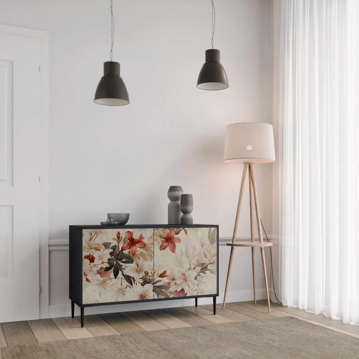 SIDEBOARD PETAL HARMONY, Eicheneffekt, 111x42x77,5 cm, 2 Türen - Eichefarben/Buchefarben, Holzwerkstoff/Buchenholz (111/77.5/42cm) - SpaceRebels