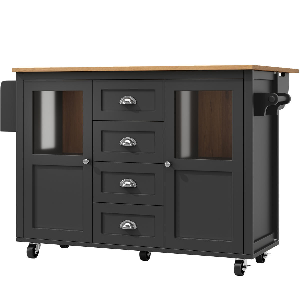 KÜCHENINSEL mit Klapptisch 137,9 x 73 x 92,5 cm Schwarz - Schwarz, Metall (73/92.5/137.9cm) - Beauniv