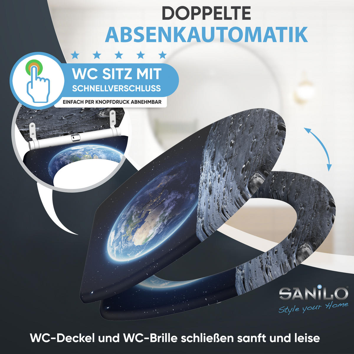 WC-SITZ mit Absenkautomatik & Top Fix Earth - Schwarz, Holzwerkstoff (37.7/5.5/48cm) - Sanilo
