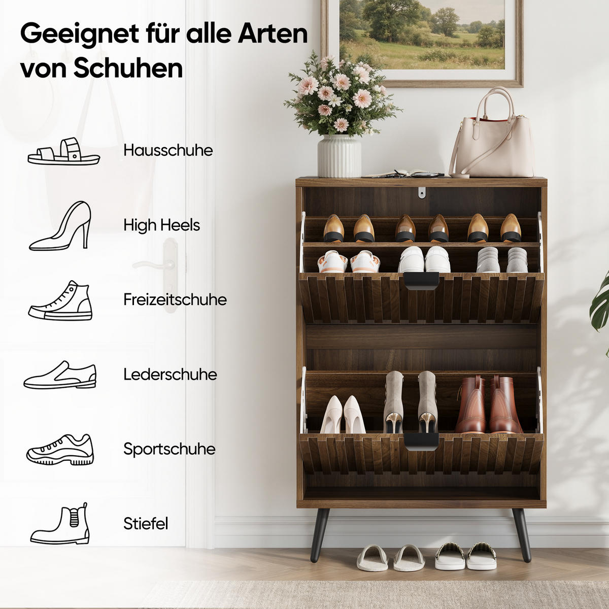 SCHUHSCHRANK Walnuss 60/24/95 cm - Walnussfarben, Holzwerkstoff (60/95/24cm) - PANGIVO