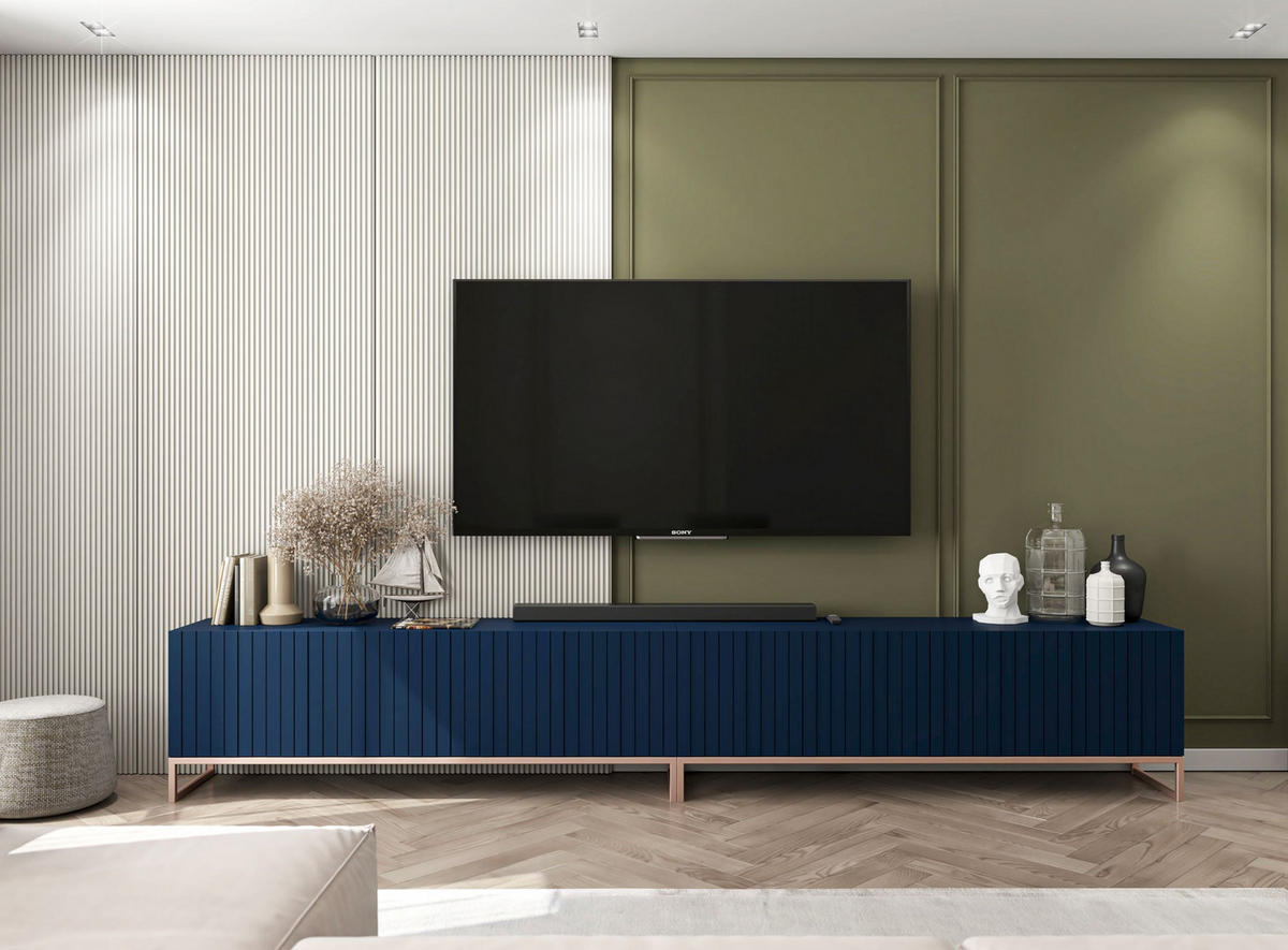 TV-LOWBOARD 2-er Set Elpis Marineblau mit Metallrahmen 150 cm - Blau/Kupferfarben, Holzwerkstoff/Metall (300/51.5/36.5cm) - Meble Lindner