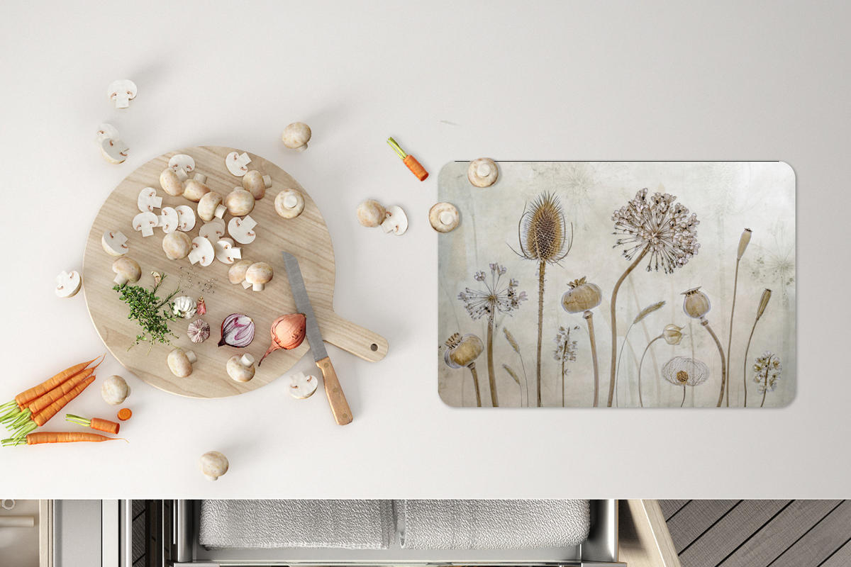 PLATZSETS 6er-Set Blumen - Aquarell - Stilleben - Braun - Vintage 45x30 cm - Naturfarben, Kunststoff (0.3/45/30cm) - MuchoWow