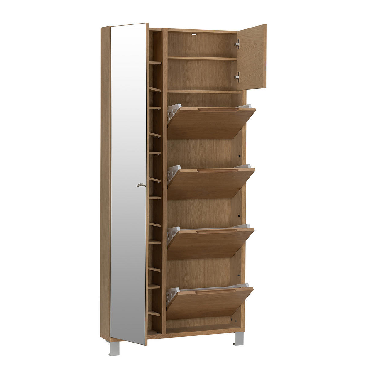 FURNIERTER SCHUHSCHRANK mit Spiegeltür - Eichefarben, Holzwerkstoff/Metall (84/185/17cm) - home24