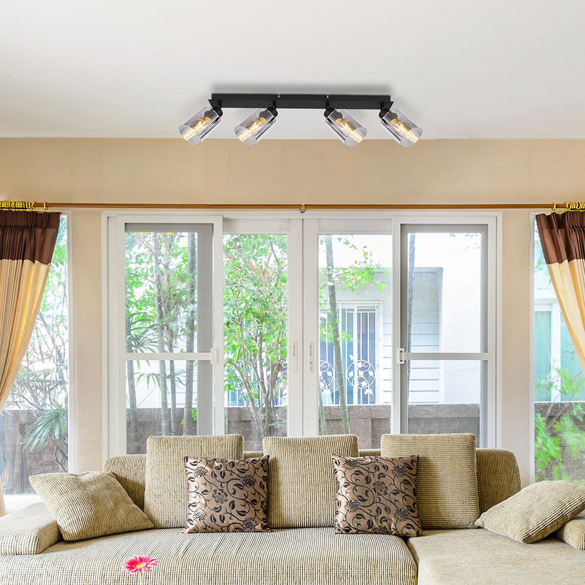 DECKENLEUCHTE Metall Schwarz Glas rauch - Schwarz, Glas (67/9/21.5cm) - Globo Lighting