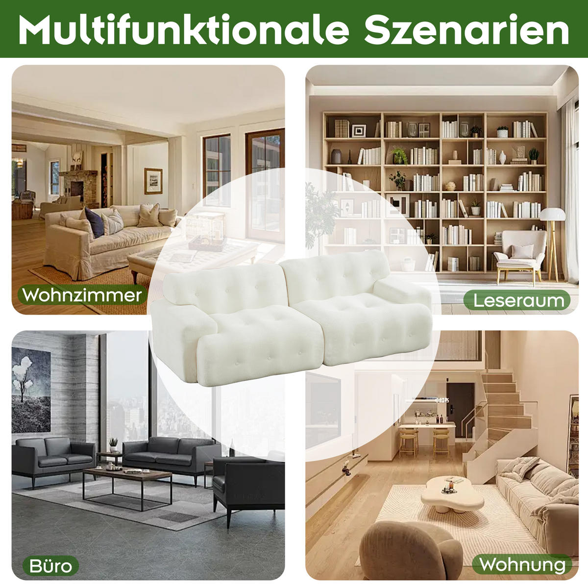 2-SITZER SOFA Chenille Beige mit breiten Armlehnen - Weiß, Textil (224/66/104cm) - WISHDOR