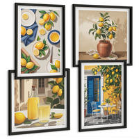 BILDER SET 4er Set - 50x50 cm & 40x60 cm Schwarzer Rahmen - Zitronengarten mit Getränken - Schwarz, Kunststoff (50/50cm) - TULUP