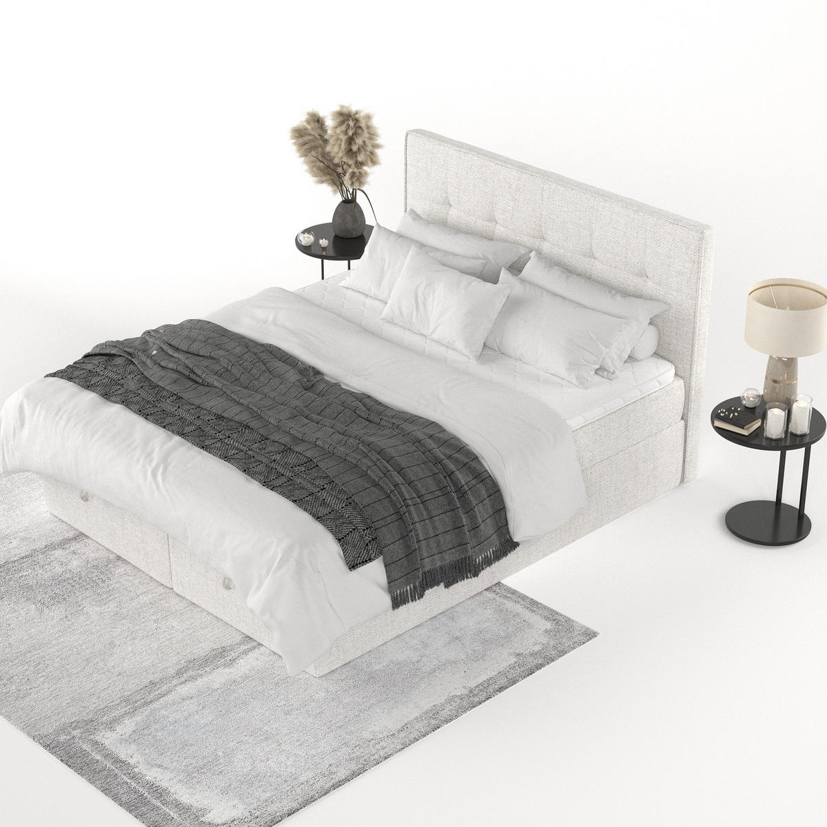 BOXBETT Tivra 200/200 cm Creme im Neve Stoff - Creme/Schwarz, Holz/Holzwerkstoff (200/200cm) - AltaBeds