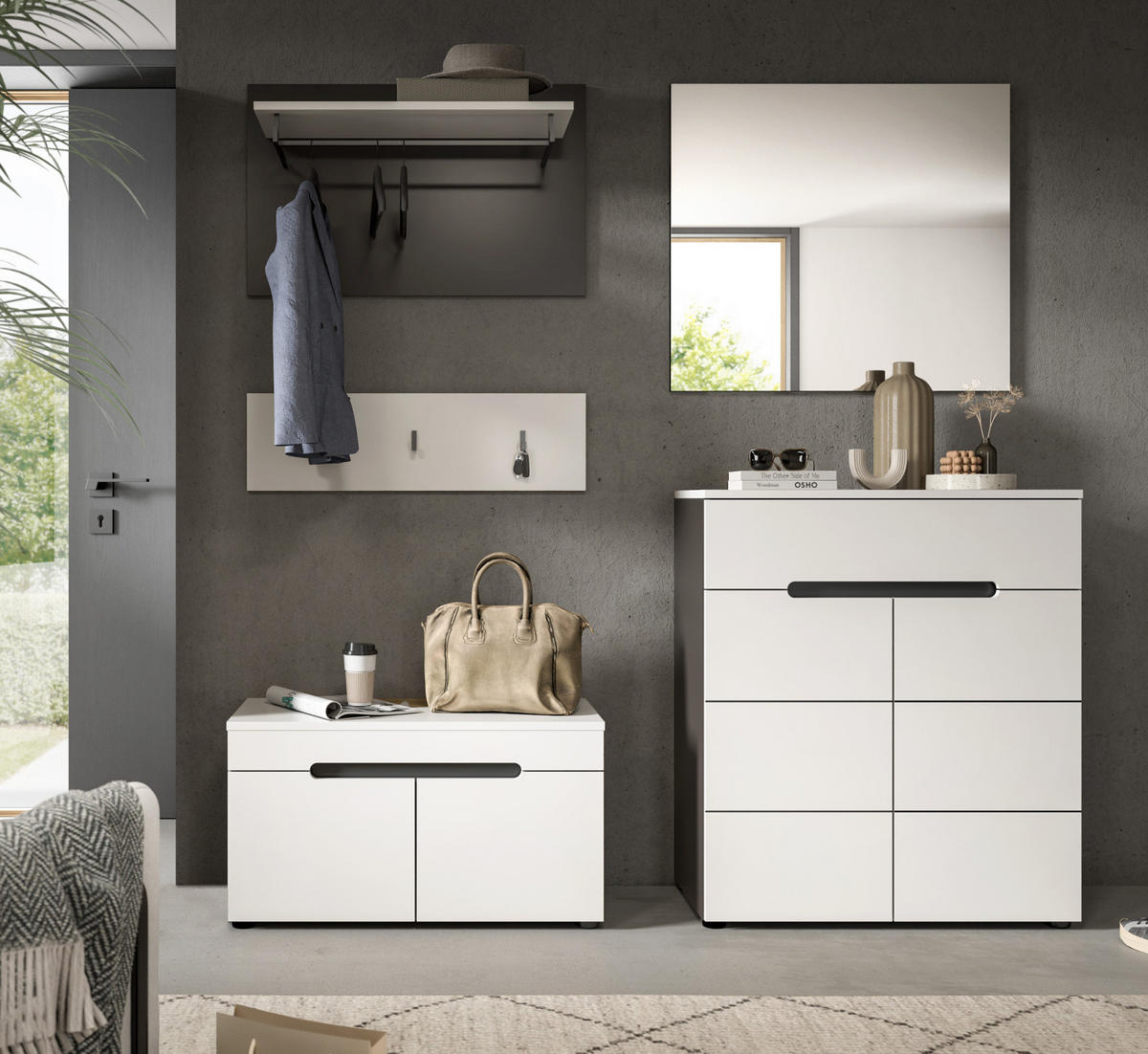 SCHUHKOMMODE weiß, grau, Flurkommode 80 x 94 cm mit Soft-Close, Cooper - Schwarz/Weiß, Holzwerkstoff/Kunststoff (80/94/37cm) - Inn.Furn