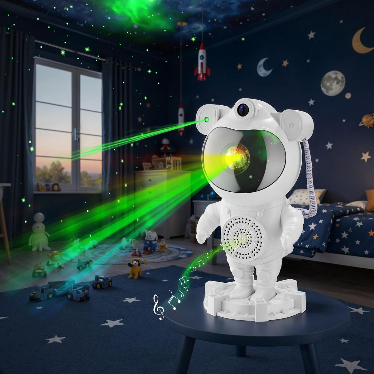 LED-STERNENHIMMEL-PROJEKTOR Astronaut,Bluetooth- und Music-Funktion mit 8 Sounds sowie Timer,weiß - Weiß, Kunststoff (11.5/12/23.5cm) - tectake