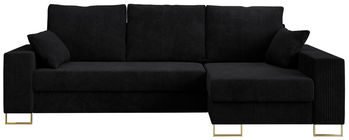 ECKSOFA Dorian Cord Schwarz - Goldfarben/Schwarz, Textil/Metall (242/138cm) - MKS