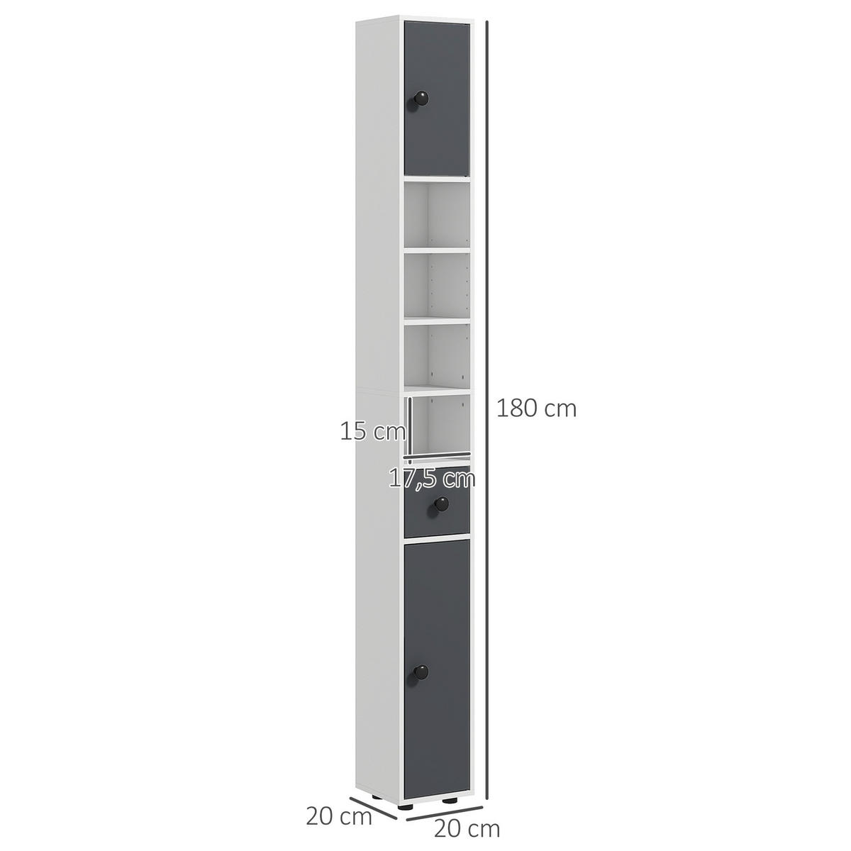 HOCHSCHRANK DE-12445 20/20/180 cm Grau - Grau, Holzwerkstoff (20/180/20cm) - ComfortXL