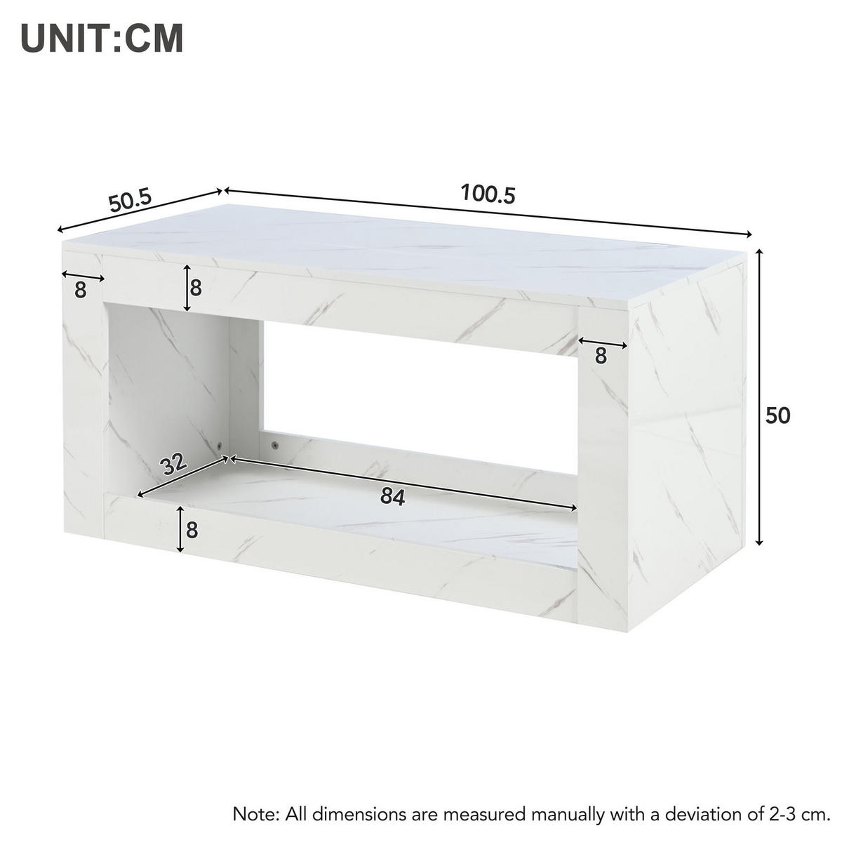COUCHTISCH 100/50/50 cm Weiß aus Spanplatte mit LED-Beleuchtung - Weiß, Holzwerkstoff (100/50/50cm) - OKMYHOME