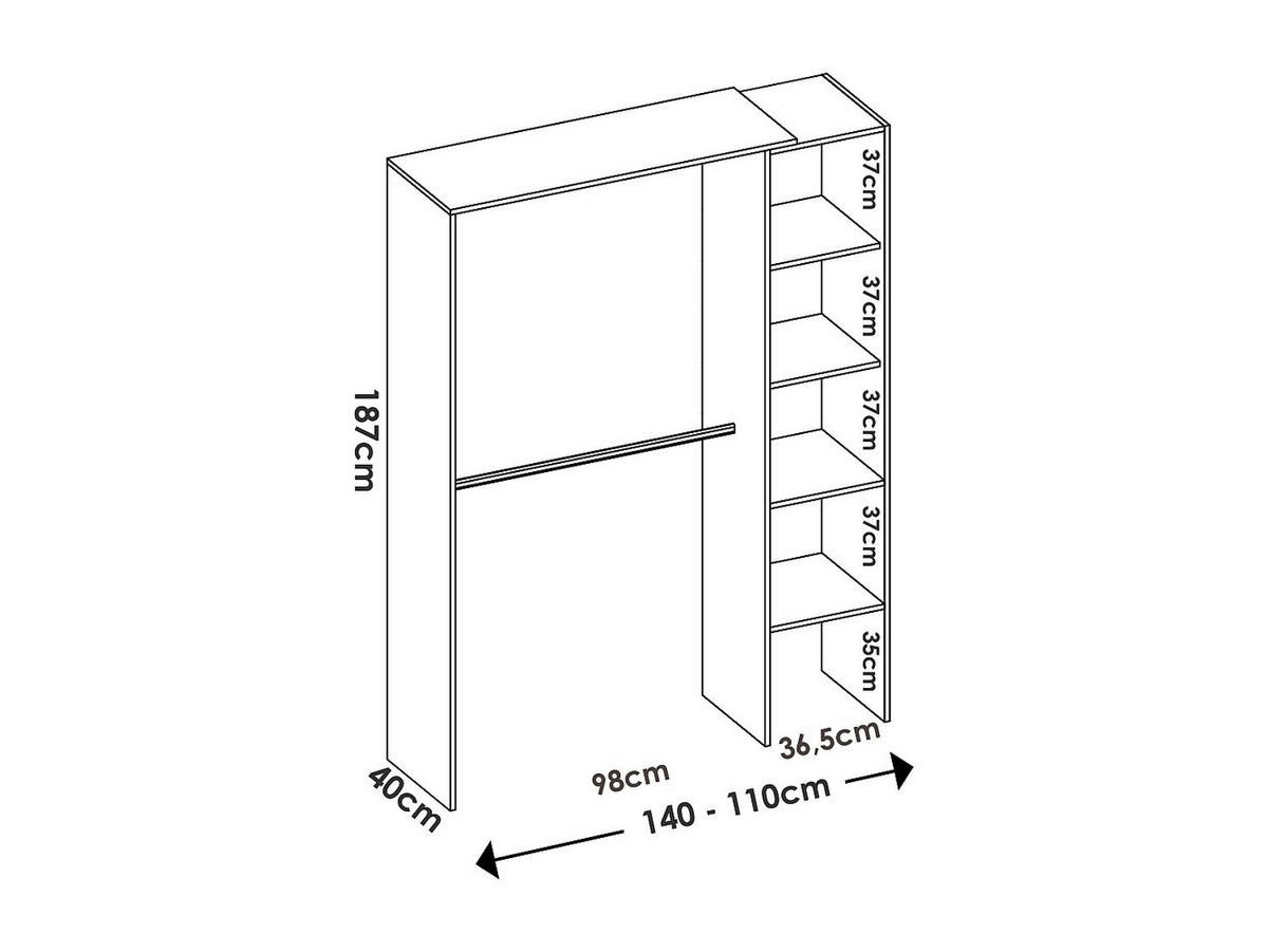 OFFENER Kleiderschrank - 110 cm, 140 cm x 40 cm - holz - weiß Belvana - Weiß, Holz (110/187/40cm) - Vente-Unique