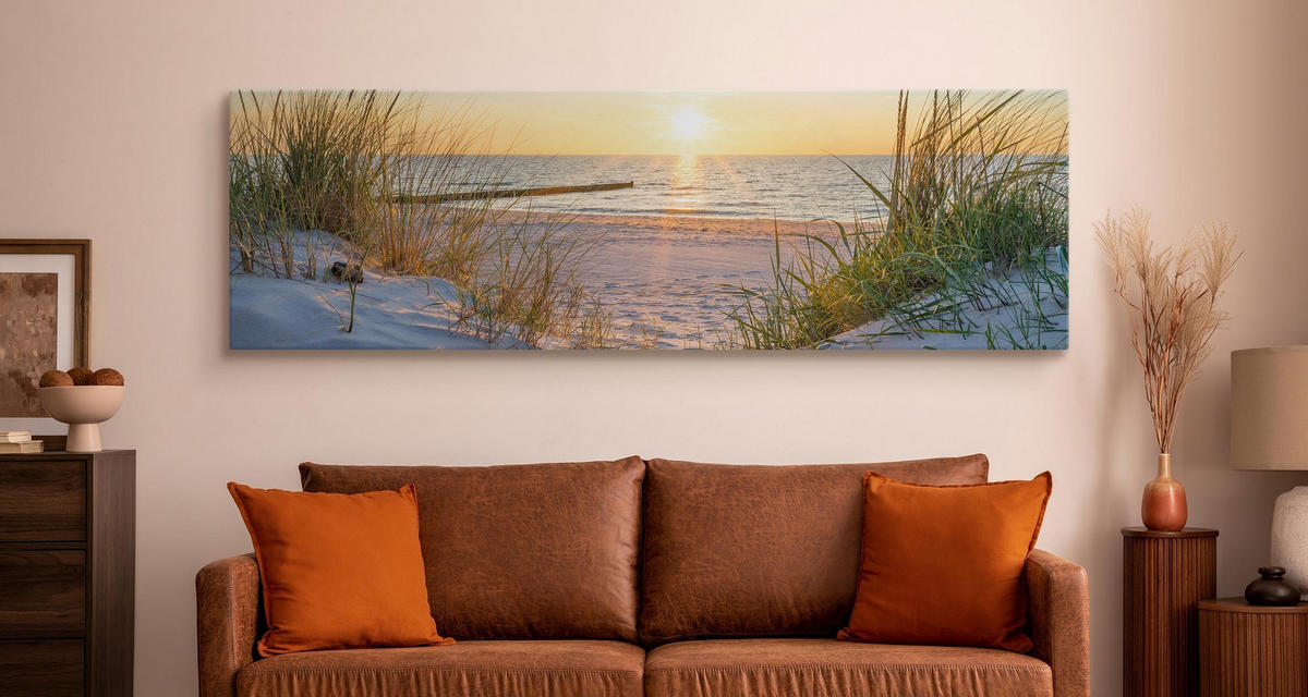 PANORAMABILD Strand Meer Landschaft 3D 145x45cm - Beige/Gelb, Textil (145/45cm) - Muralo