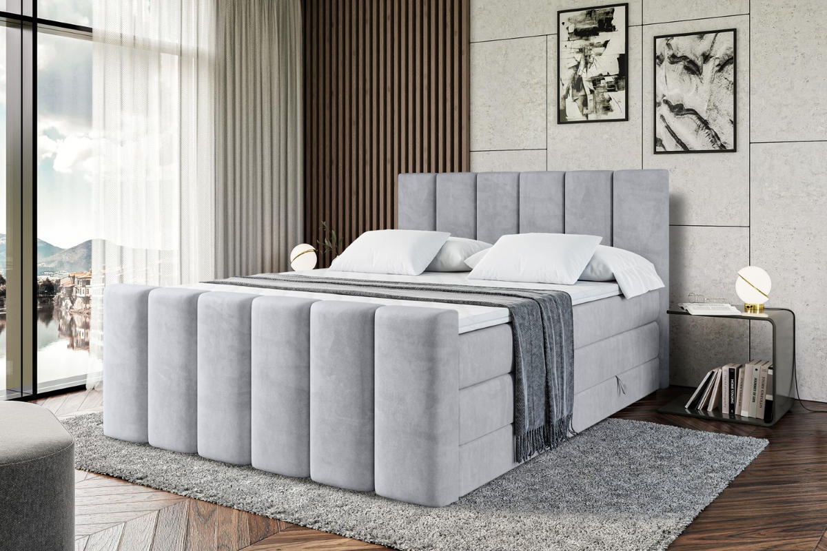 BOXSPRINGBETT BOXI1-Z KING - 160x200 - H3/H4 - Hellgrau - Hellgrau, Holzwerkstoff (160/200cm) - ALTDECOR