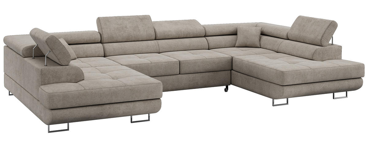 WOHNLANDSCHAFT GUSTAW U Beige Struktur - Beige/Silberfarben, Textil/Metall (340/55/205cm) - MKS