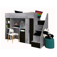HOCHBETT mit Schreibtisch 90/200 cm - Schwarz/Grau, Holz (90/200cm) - Abiks Möbel