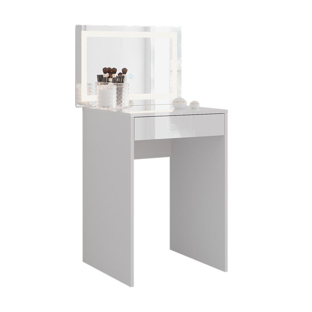 SCHMINKTISCH Sherry Weiß/Weiß Hochglanz 51.4 cm mit LED-Spiegel - Weiß Hochglanz, Holzwerkstoff (51.4/76/50.1cm) - Vicco