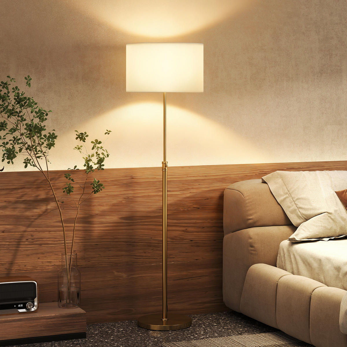 STEHLAMPE dimmbar mit Leinen-Lampenschirm Gold - Goldfarben, Metall (40/40/168cm) - HOMCOM