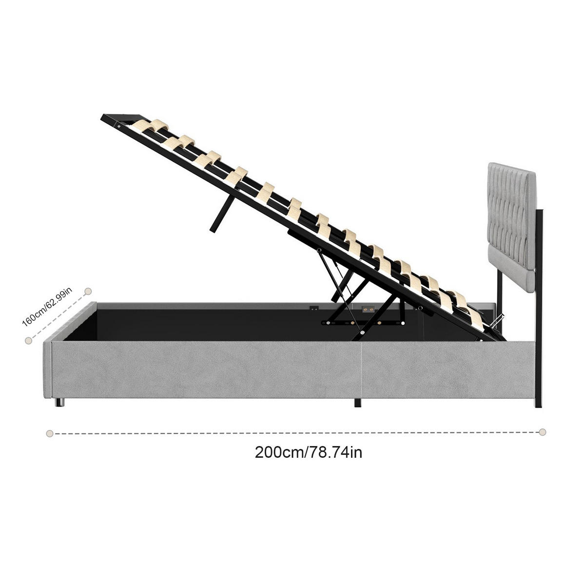 POLSTERBETT 160/200 cm Grau mit hydraulischem Stauraum aus Samt - Grau, Holzwerkstoff (160/200cm) - OKWISH
