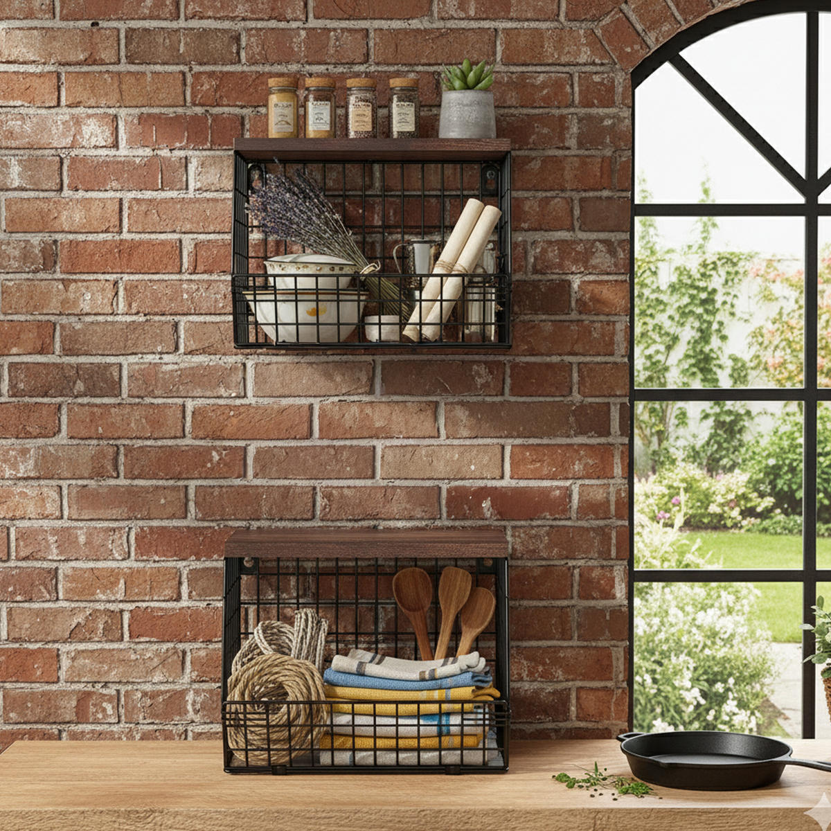 OBSTKORB Wandregal - Schwarz, Holzwerkstoff/Metall (30cm) - Relaxdays