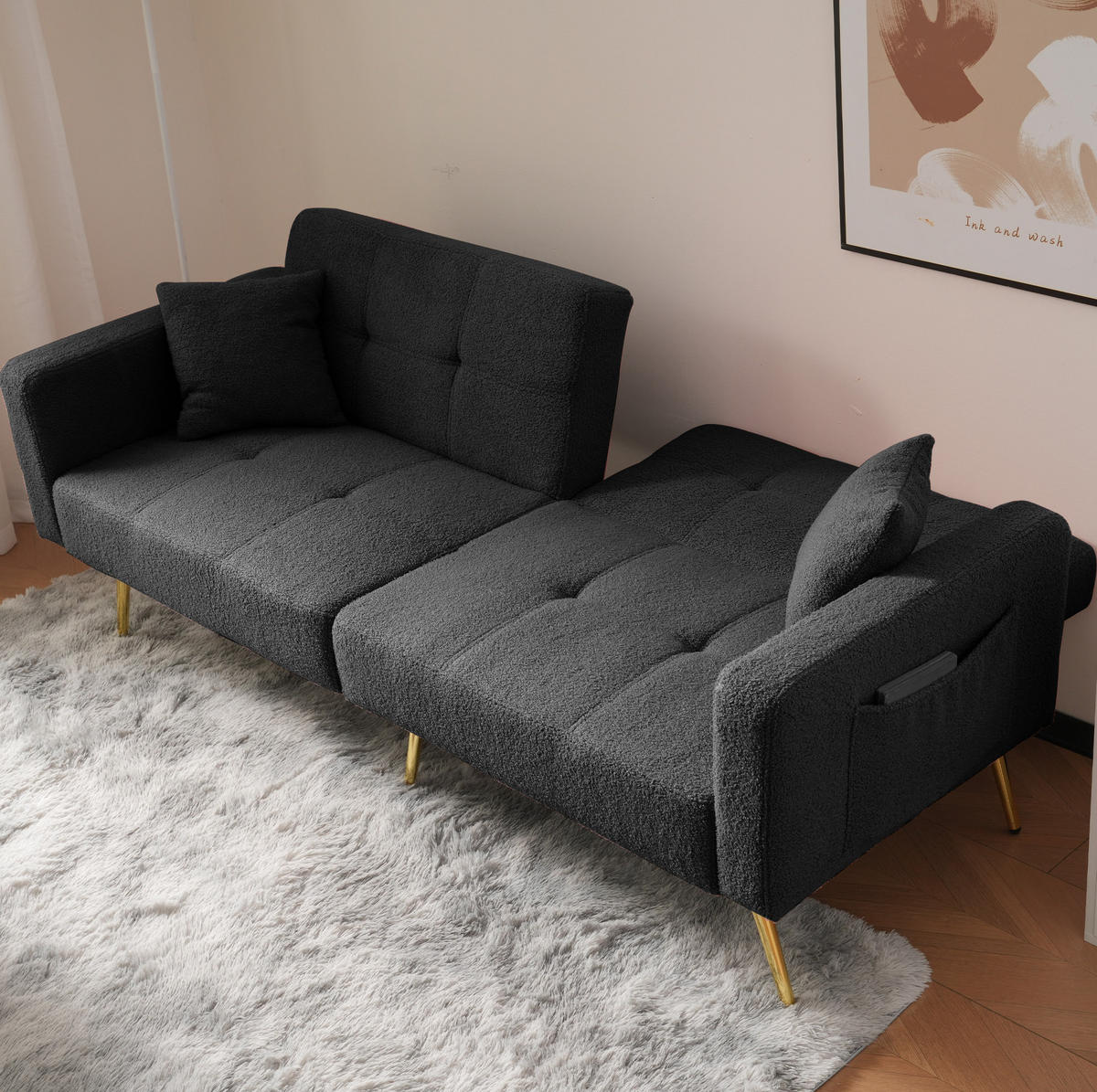 SCHLAFSOFA Lammwollstoff mit verstellbarer Rückenlehne und Seitentaschen Antikgrau 175/64/72 cm - Grau, Textil (64/72/175cm) - Redom