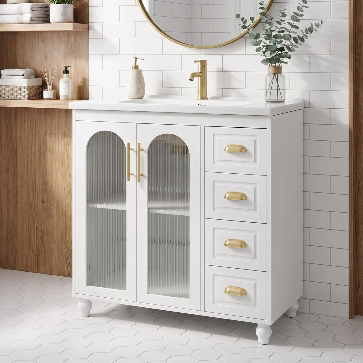 WASCHTISCH mit Unterschrank 80cm Keramikbecken Weiß - Weiß, Holzwerkstoff (80/90/47cm) - Urban Meuble